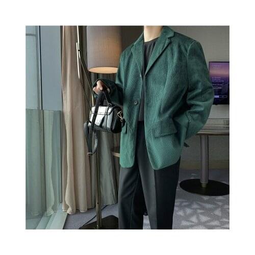 Men Vintage Korea Style Loose Casual Coat Two Button Up Fleece Suit Jacket Solid Color Big Pocket Men Jacket