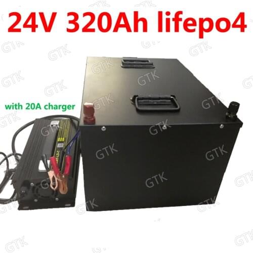 Waterproof 24V 320AH lifepo4 lithium Battery no 300AH BMS 8S for Inverter Solar RV EV AGV UPS motor bike golf cart + 20A Charger