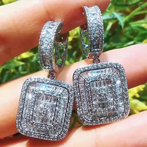 Missvikki 2020 Luxury Shinning Square Drop Earrings Ring Jewelry Sets for Women Bridal Wedding Jewelry GIFT High Quality