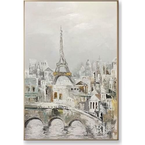 City Building Eiffel Tower scenery wall posters for home decor Handmade abstract oil painting on canvas art picture for room
