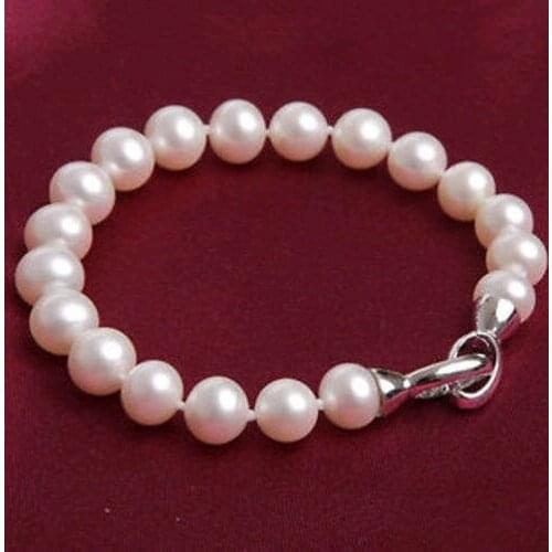 New fashion free shipping natural 9-10mm round freshwater cultured pink pearl bracelets wholesale price jewelry 7.5inch BV339