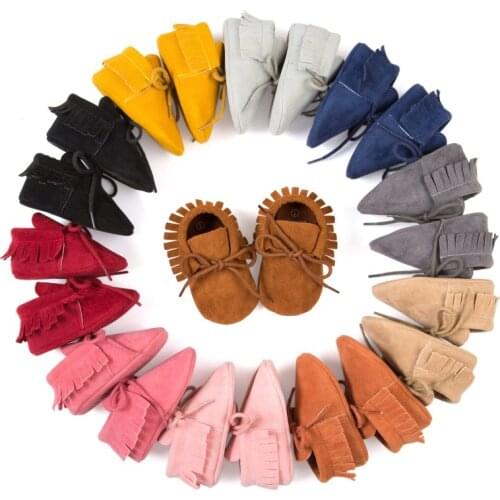 Baby Girls Boys First Walkers Tassel Lace-Up Nubuck Leather Shoes Soft Bottom Prewalkers 0-18M New