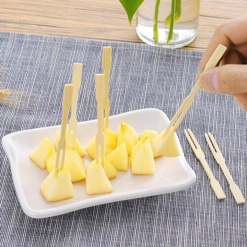 80Pcs/Set Disposable Forks Fruit Forks Disposable Bamboo picks Food Fruit Cocktail Handmade Toothpicks Picnic Snack Cake Forks