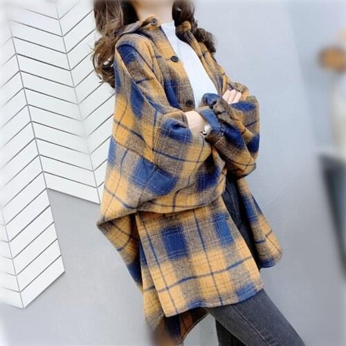 2020 Autumn Hot Sell New Womens Jacket Plaid Woolen Coat Long Sleeve Female Jacket Oversize Loose Chic Fashion Long Sleev Coat