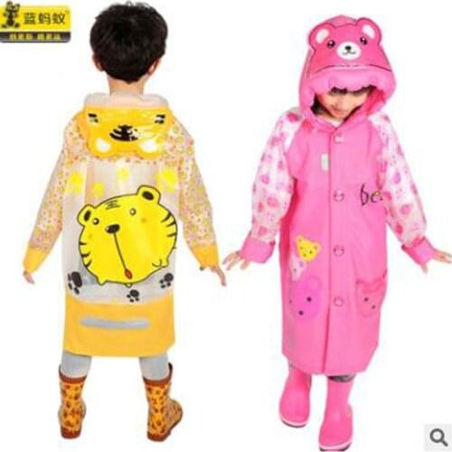 Outdoor single child environmental protection PVC raincoat, inflatable hat, belt, schoolbag, boys and girls, rain cape can be cu