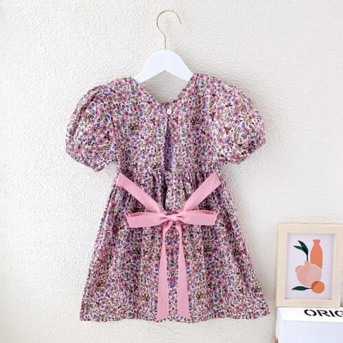 Girls Dress 2021 Summer Puff Sleeve Floral Print Princess Dress Kids Clothing New Fashion Childrens Dress toddler girl dresses