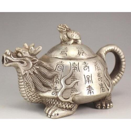 Silver-plated white copper dragon pot Decoration kettle teapots copper pot decorative antique collection