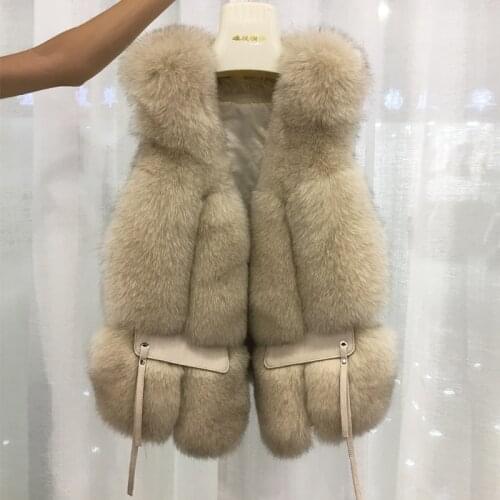 Rf20204 2020 New Design Womens Real Fox Fur Vest Natural Fox Fur Waistcoat with Genuine Leather Fashion Winter Outwear