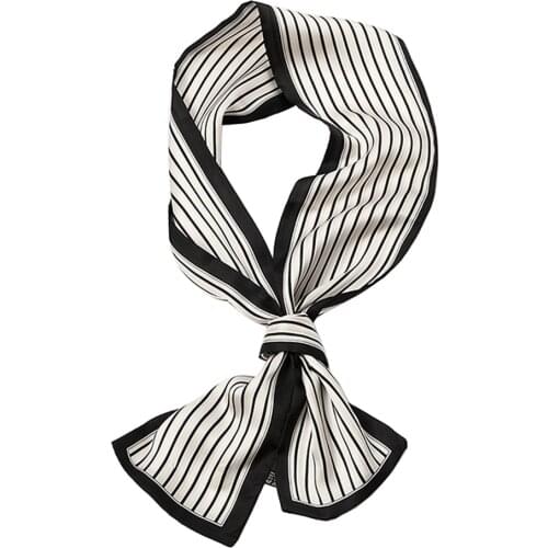Design Luxury Women Silk Scarf Headband Long Skinny Striped Print Bandanas Neck Wraps Foulard Hair Ribbon Neckerchief Bufandas