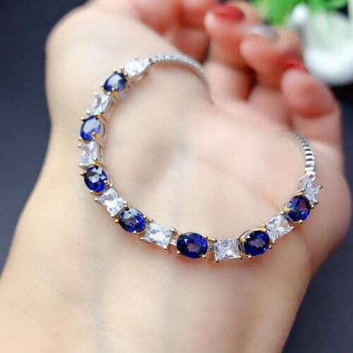The Best engagement Gift Sapphire Bracelet Natural And Real Sapphire Bracelet 925 sterling silver Fine jewelry Sapphire Bracelet