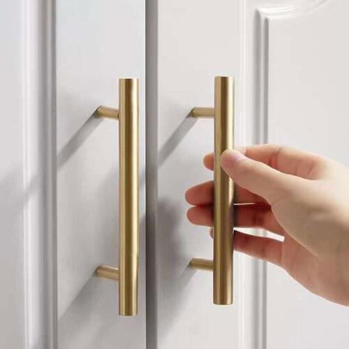 Modern Gold Kitchen Door T Bar Straight Handle Knobs Cabinet Pull Diameter 10mm Solid Brass Handles Furniture Handle
