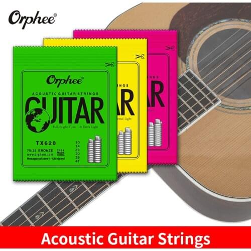 Orphee Strings for Acoustic Guitar TX Series Green Phosphor Folk Hexagonal Carbon Steel Metal String Guitar Parts Accessories