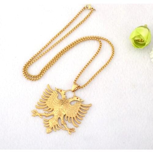 SOITIS Albania Flag Eagle Pendants Russian Emblem Necklace Coat of Arms Double Headed Eagle Stainless Steel Pendants Chain
