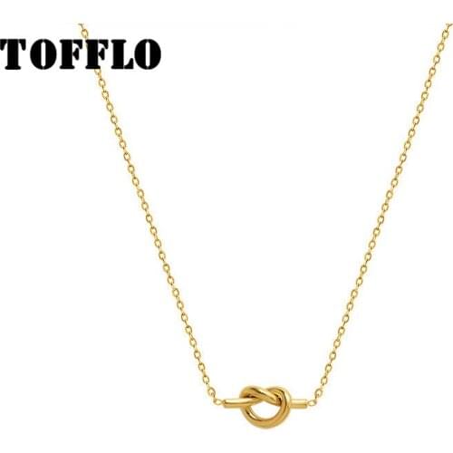 TOFFLO Stainless Steel Jewelry Knot Heart Pendant Necklace Womens Collar Bone Chain BSP875