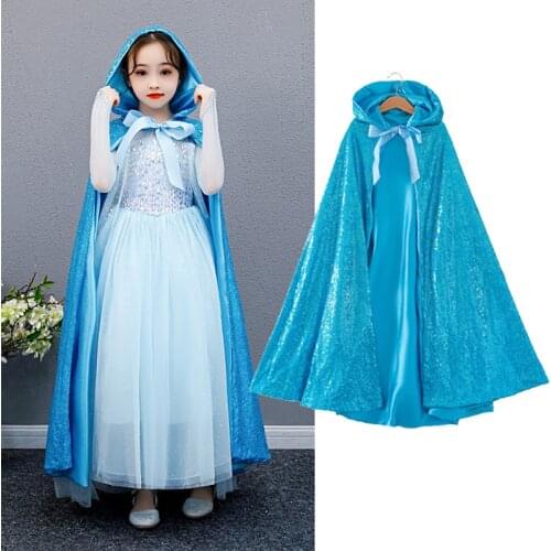 VOGUEON 2020 New Elsa Cloak Girl Halloween Fancy Dress Up Rapunzel Cape Cloak Girls Princess Costume Bling Mantle Accessories