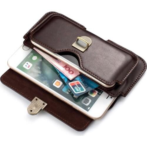High grade leather double-layer lock pocket 5.5-4.7 inches 6.3-5.2 inches Mobile Wallet Mobile Bag Outdoor Sports