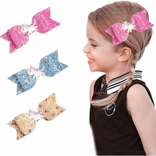 10pcs/Lot Unicorn Bow Princess Hairgrips Glitter Hair Bows with Clip Dance Party Bow Hair Clip Girls Hairpin Hair Accessories