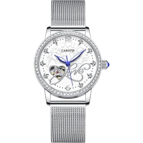 Relogio feminino Automatic Mechanical Watch Women Fashion Rhinestone Hollow Design Watch Leather Strap Waterproof Watch 2021 NEW