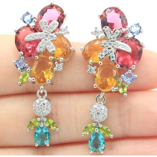 51x20mm Luxury Long Big Created Green Peridot White CZ For Sister Present Silver Earrings