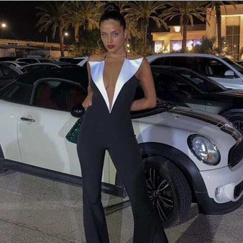 High Street Summer Fashion Sexy Backless Halter Black Bodycon Women Jumpsuit 2021 Celebrity Designer Fashion Rompers Female