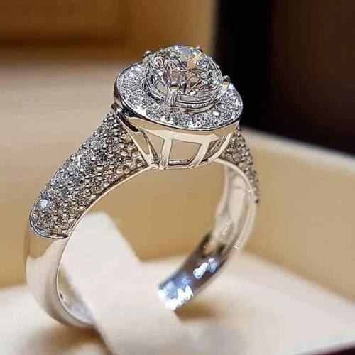 Huitan AAA Cubic Zirconia Crystal Ring for Women Wedding Accessories Vintage Finger Rings Round Shaped Romantic Female Jewelry