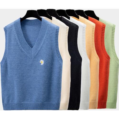 Spring New Style Vest Korean Loose V-neck Short Sleeveless Waistcoat Sweater Outer Wear Knitted Vest Women All-match Leisure