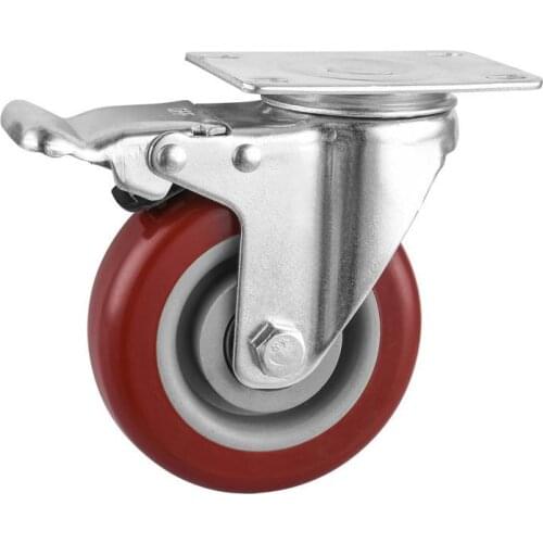 4-inch Universal Wheel With Brake Jujube Red Double Bearing Wear Mute Pvc Truck Caster