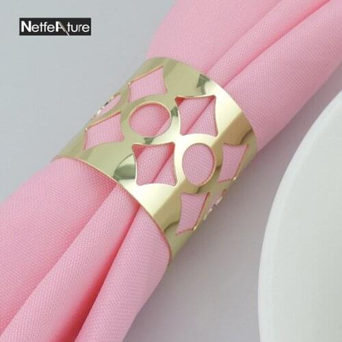 10Pcs Metal Hollow Gold/Silver Napkin Rings Napkin Buckle Serviette Holder For Hotel Wedding Banquet Kitchen Table Decoration