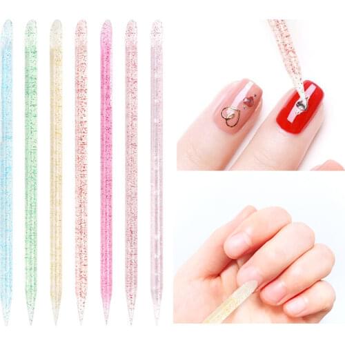 100Pcs Reusable Crystal Stick Double End Nail Art Cuticle Pusher Cuticle Remover Pedicure Care Nails Manicures Dotting Tools