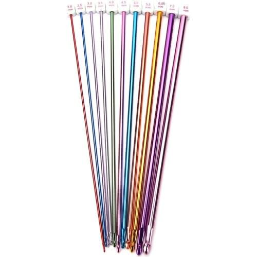 11pc/lot Multicolour Aluminum TUNISIAN / AFGHAN Style Single Pointed Yarn Weave Craft Crochet Hooks Needles 2.0- 8.mm 10.6" 27cm