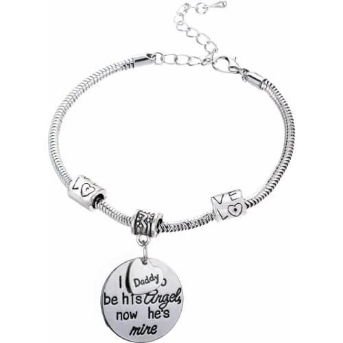 12PC Daddy Bangles I Used To Be His Angel Now Hes Mine Bracelets Family Dad Gifts Jewelry Fathers Day Presents Love Bead Chain