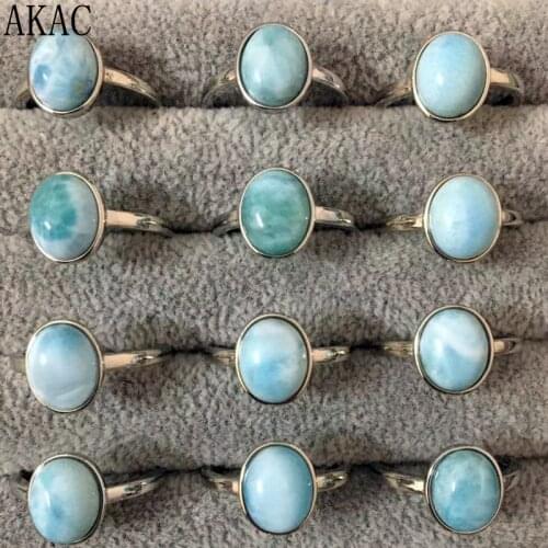 2rings/set approx8*10mm natural larimar white copper adjustable ring wholesale