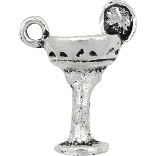 50pcs--Tropical Drink Charms, Antique Tibetan Silver 3D Time for Cocktails Charm Pendants, Martini Charms 19x14mm