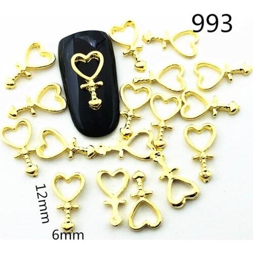 50pcs/pack Japan Korea Alloy Nail Art Gold Heart Key Metal Accessories Collection for Women Phototherapy Nail Sticker DIY