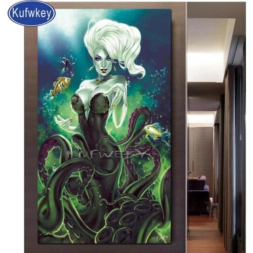 5D round square diamond embroidery octopus beauty Diy full sets diamond painting mosaic rhinestones cartoon home decor