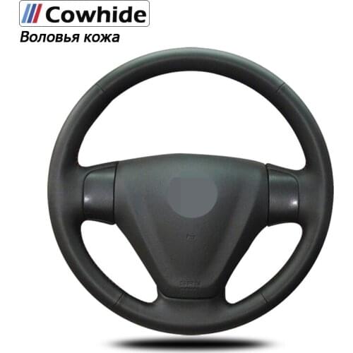 Handsewing Black Genuine Leather Steering Wheel Covers For Kia 2005-2009 Kia Rio 2007 Rio Hyundai Accent