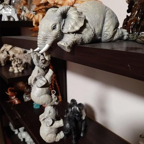 Resin Decorative Craft 3-piece Realistic Elephants Mother Hanging 2-Babies Figurine Living Room Home Display Decoration