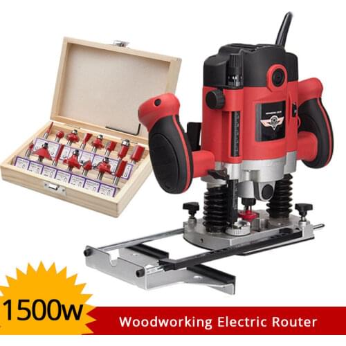 1500W Woodworking Electric Router Trimmer Wood Milling Engraving Slotting Machine Hand Carving Carpentry With Milling Cutter