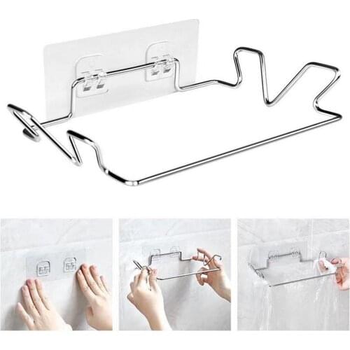 Stainless Steel Trash Bag Holder Cupboard Door Back Garbage Bag Rack Hanging Kitchen Cabinet Trash Rack Bathroom Towel Rack