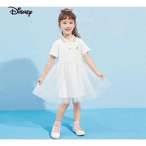 Disney Children Dress Girl Fluffy Mesh Short Sleeve Dress Summer Skin Friendly Ventilation Trend Antibacterial Dress for Girls