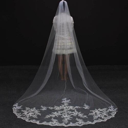 Long 3 Meters Lace Appliques Bridal Veil with Comb White Ivory Tulle Veils for Wedding Welon Velo Bride Accessories