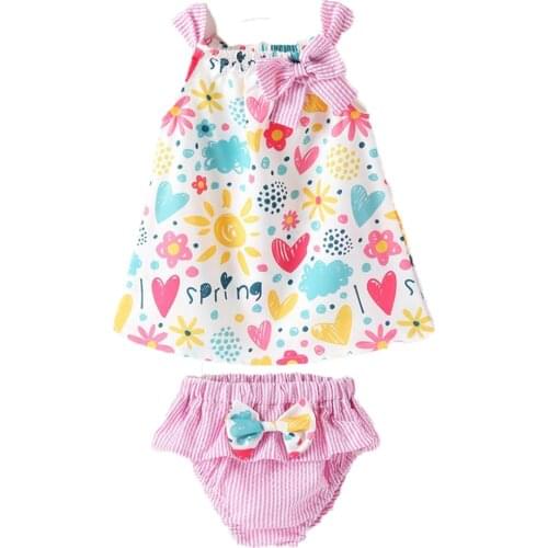 Baby Girl Summer Clothing Set Cotton Graffiti Print Dress + Triangle Shorts Newborn Toddler Girl Christmas Outfits 3-24 Months