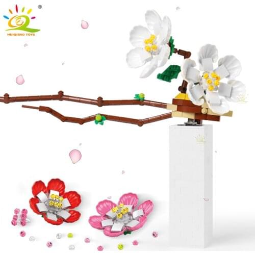 HUIQIBAO 398Pcs Plum Blossom Flowers Bouquet Ideas MOC Building Blocks City Bricks Construction Children Toys For Girls Friends