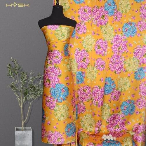 HYSK 100%pure mulbery silk satin fabric small floral digital printed high grade thick silk charmeuse manufacturer for dressC2405