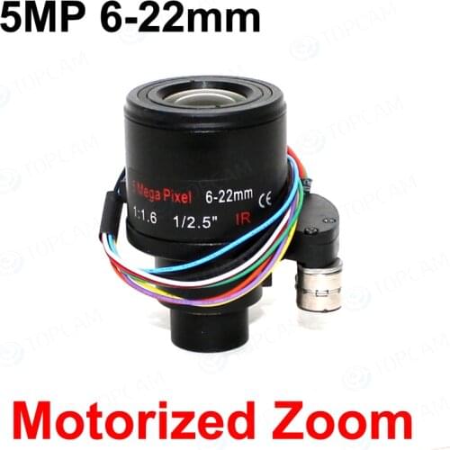5 Megapixel 6-22mm Motorized Zoom Lens CCTV Camera D14 Mount 1/2.5" Image Format F1.6 DC Zoom DC Focus CCTV Lens Free Shipping