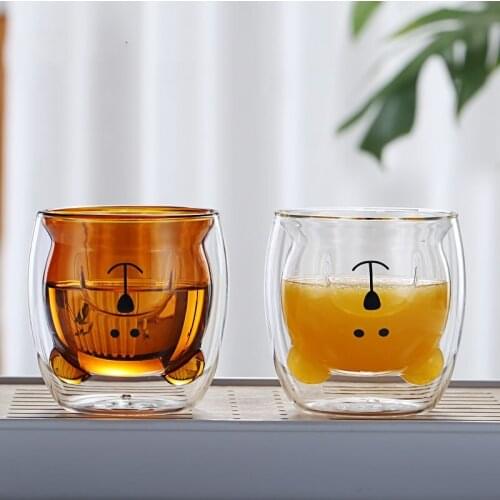 Creative double wall glass panda dog double glass coffee cup Christmas gift cup lovely milk tea cup mugs coffee cups mug
