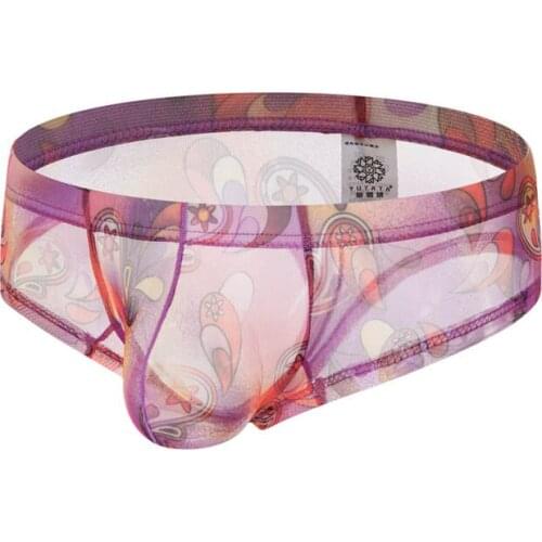 Mens Mini Boxer Shorts Sexy Transparent Underwear Gay U Bulge Pouch Boxers Bohemian Underpants Male Ultra Thin Bottoms Trunks