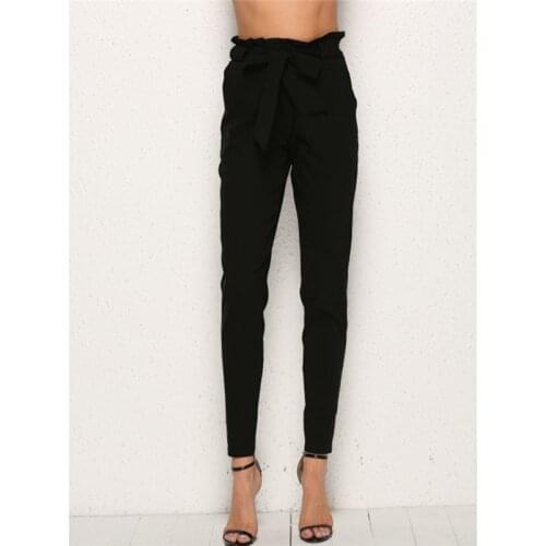 Fashion Elegant Women Pencil Pants Bow Tie High Waist Streetwear Female Pant Casual Solid Office Ladies Trousers Work Wear