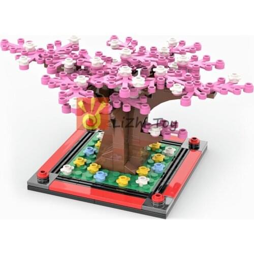 Cherry Blossom Tree Sakura Plants Flowers Building Blocks Set DIY City Street View MOC Accessories Model Bricks Kids Toys