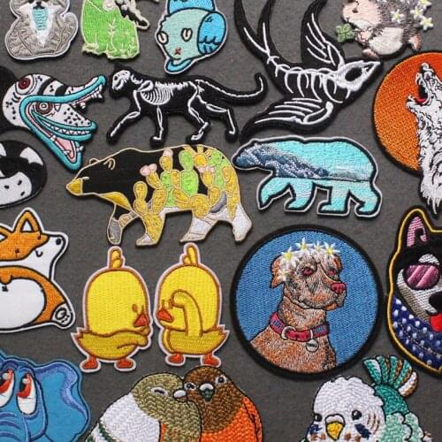 Animal Bear Patch Iron On Patches On Clothes Cartoon Embroidery Patch Badges On BackPack Funny Duck Patches For Clothing Stripes